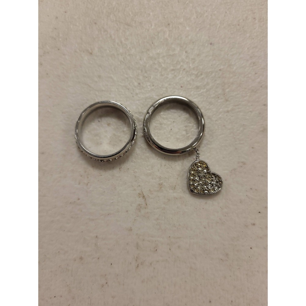 Steeltime Ring Lot Silver Tone Rhinestones Heart Charm‎ Fashion Jewelry Rings